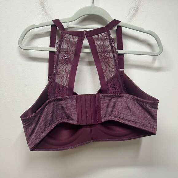 Cacique 40DD Purple Lace Racerback Underwire Bra W/ Adjustable Straps - Picture 7 of 11